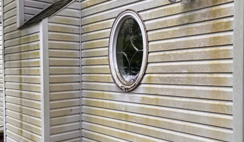 Before and after house washing on vinyl siding in Nassau County, NY